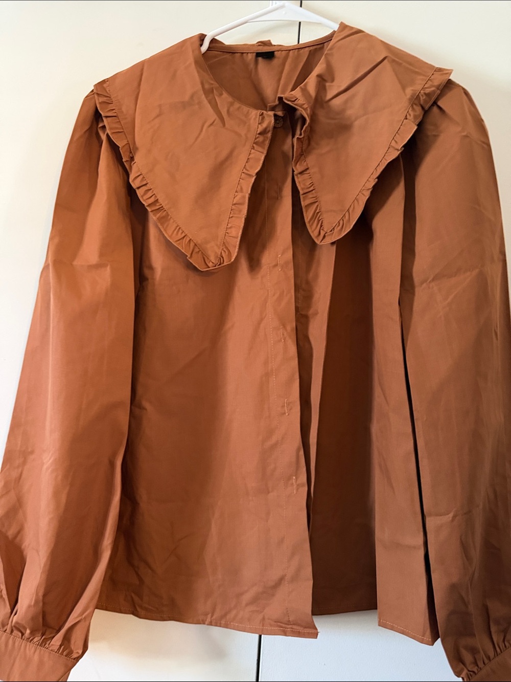 SHEIN Rust Ruffled Collar Blouse